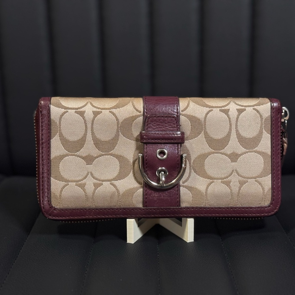 Coach Burgundy and Tan Women's Wallet